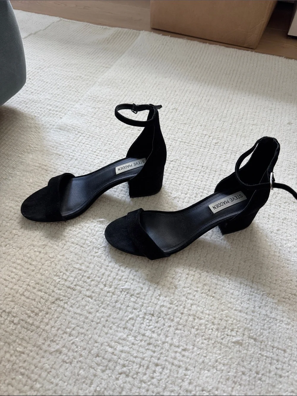 Steve Madden Black Suede Ankle Strap Block Heels
